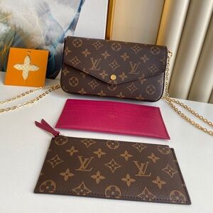 🥃🥃Louis Vuitton Pochette Felicie Monogram Fuchsia Lining